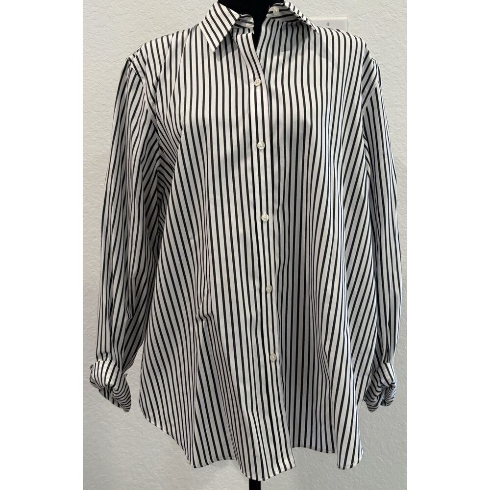 Chaps Black and White Striped No Iron Women’s Long Sleeve Button Down Blouse XL